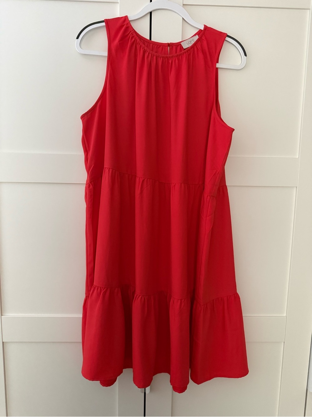 LOFT Bright Red/Orange Sleeveless Tiered Casual Dress, XL
